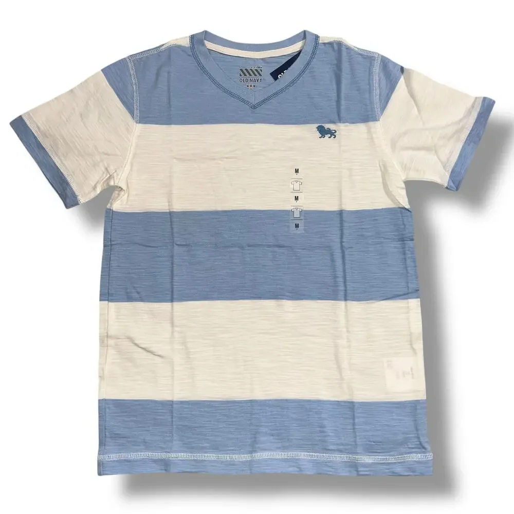Old Navy Boys T Shirt Striped V Neck Short Sleeve Blue White Medium 8